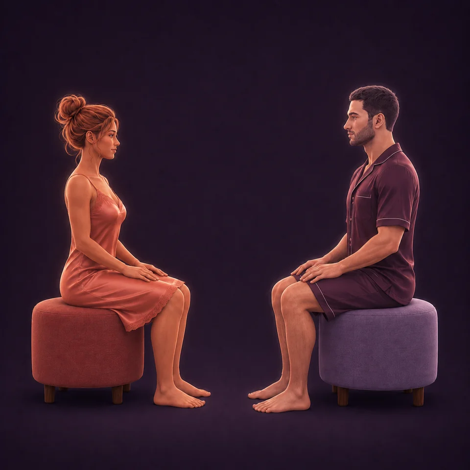 Illustration of two adults sitting face to face.